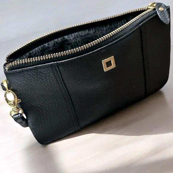 LODIS CLUTCH Wristlet Purse, Black Leather Zipper Pouch Wallet Designer - Picture 4 of 8